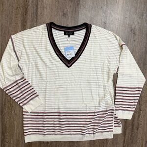 St. John • Ottoman Bianco Multi Stripe V Neck Sweater